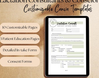 Lactation Consultant Patient Intake Form and Consent Form | 10 Editable Pages + Bonus Patient Education Docs | Customize with CANVA