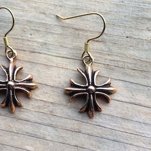 SMALL BRONZE CROSS Knights Templar fancy Cross Patonce Floury gold brown earrings 17x17mm gift love friendship