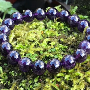 Amethyst bracelet mala beads 10mm healing protection genuine gemstone pagan druid soothing clarity boho mans ladies gift love friendship