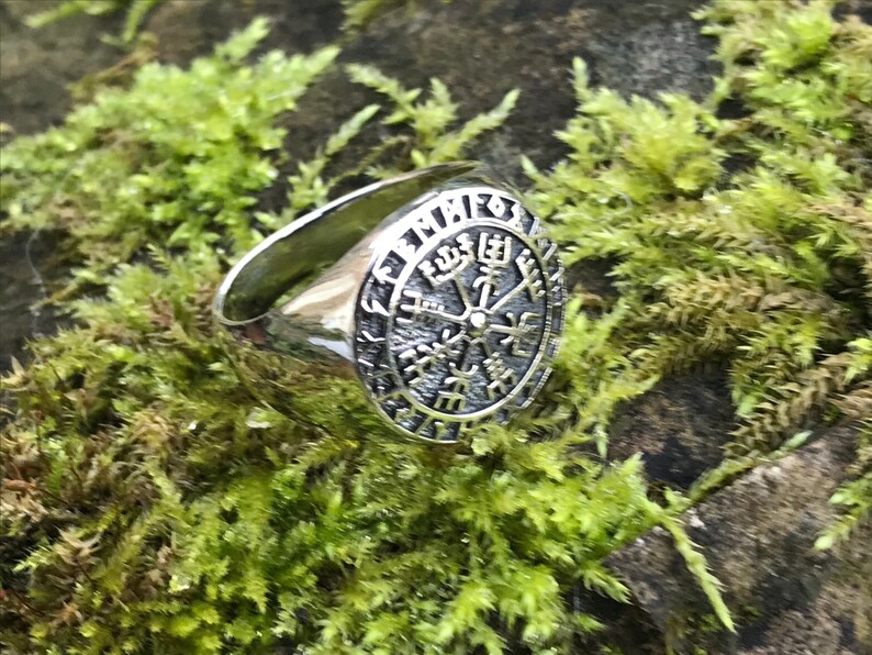 Medieval Rune Compass 925 Sterling Silver Vegvisir Rune Viking Compass Silver Ring Medieval ...