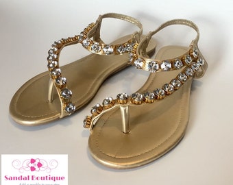 Crystal Rhinostone Embellished Gold Sandals "HOT for Summer 2023”