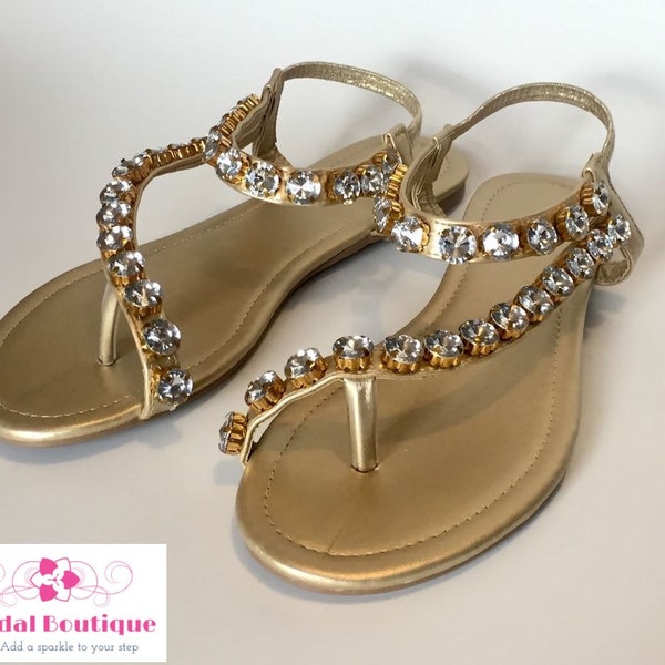 Crystal Rhinostone Embellished Gold Sandals "HOT for Summer 2023”