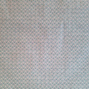 May include: Light blue fabric with a repeating pattern of white and light blue polka dots. The fabric is a light color and has a soft texture. A ruler is at the bottom of the image.