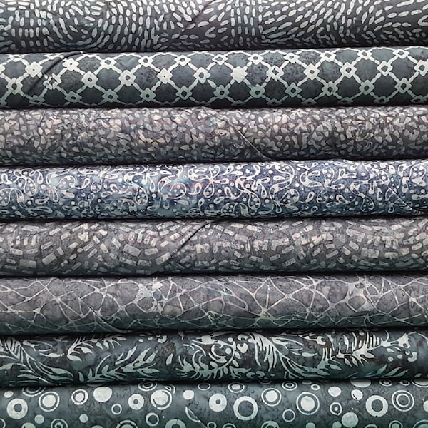 Indonesian Stamped Batiks in Shades of Navy Blue