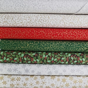Christmas Cotton Fabric Prints with Metallic Accents