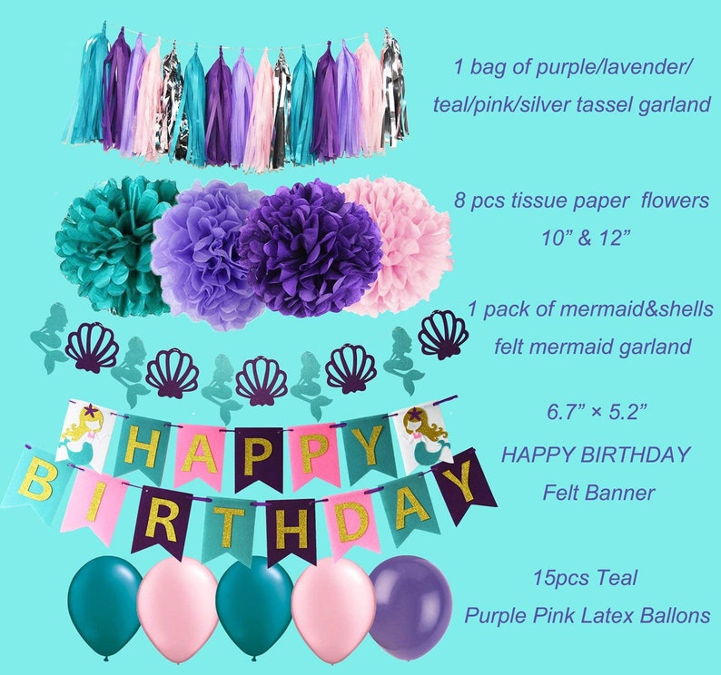 Party Bags Mermaid Party Supplies Mermaid Teal Purple Pink Latex