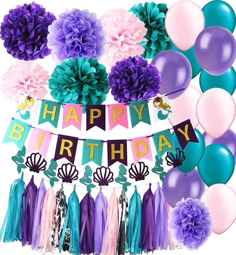 Mermaid Teal Purple Pink Latex Ballons Tissue Pom Pom Teal Etsy