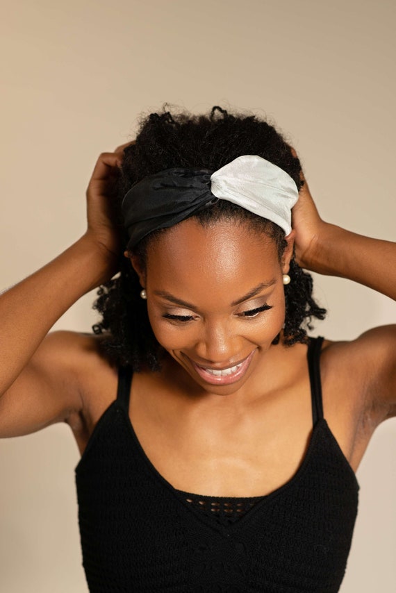 Black and White Turban Headband| Satin-lined Headband| Satin Lined