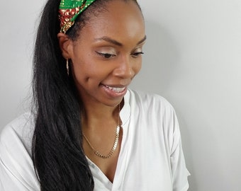 Turban Headband| Satin-lined Headband| Satin Lined Turban|Ankara Print|African Hair Accessories| Women Headbands| Green Headbands
