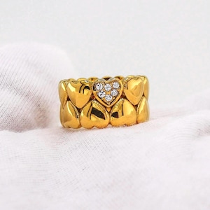 18k gold heart women ring, statement heart ring, band gold ring, Valentine's Day gift , gift for her, women gold ring, hypoallergenic ring