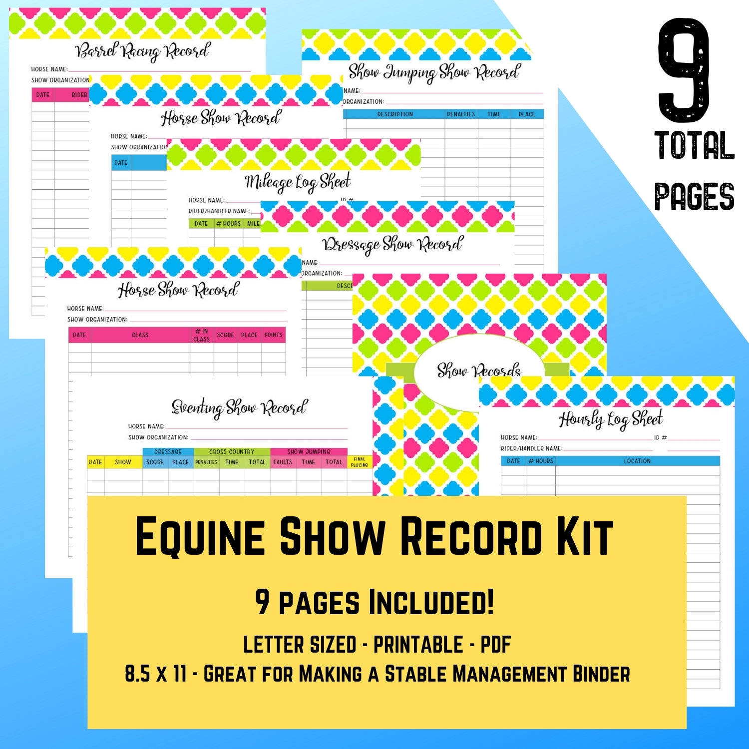 Equine Show Record Kit Neon Rainbow Etsy