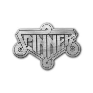 May include: A silver-colored metal emblem with the word "SPINNER" in a stylized font. The emblem has a geometric design with curved accents and a brushed metal texture, set against a white background.