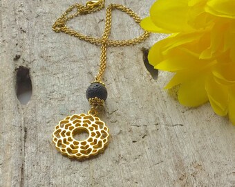 Woman’s medallion necklace,woman’s penant necklace,gold pendant necklace,Minimalistic silver medallion necklace, lava stone necklace