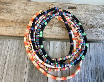 Man’s woman’s beaded choker necklace,surfer necklace,masculine necklace,beach necklace,multicoloured necklace,heishi necklace
