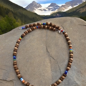 Houten kralenketting, surferketting, chokerketting, herenketting, cadeau voor man, gemengde kralenketting, cadeau voor vriend