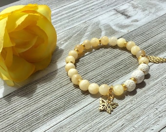 Summer yellow jade bracelet, good luck bracelet, lava stone bracelet, essential oils bracelet, woman’s bracelet,gift for woman