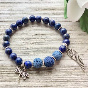 Pulseira de pedras preciosas femininas azuis, pulseira de estudante, pulseira de aprendizagem, compreensão, verdade, conhecimento, pulseira de óleos essenciais, aromaterapia
