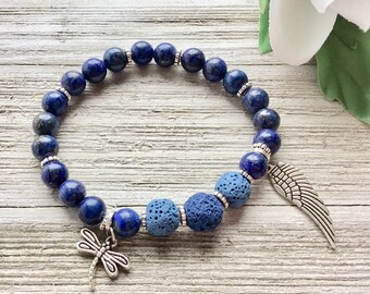 Blue woman’s gemstone bracelet, student’s bracelet, learning understanding truth knowledge bracelet,essential oils bracelet,aromatherapy