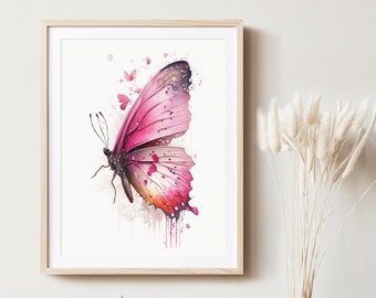 Pink Watercolor Butterfly, Butterfly Wall Art, Girls Room Wall Art, Nursery Wall Art, Babyshower Gift, Watercolor Wall Art, Pink Butterfly
