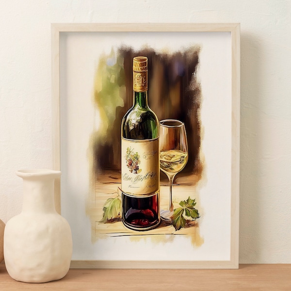 Red Wine Wall Art,Red Wine Oil Painting,Farmhouse Decor,Winery Wall Art,Mother's Day Present,Housewarming Gift,Home Gift,Red Wine Bottle