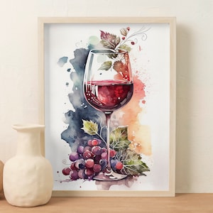 Red Wine Watercolor Wall Art,Red Wine Wall Art,Watercolor Wall Art,Red Wine,Farmhouse Decor,Kitchen Decor,Kitchen Wall Art,Housewarming Gift