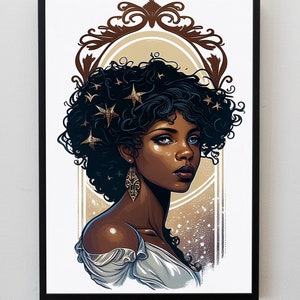 Stars Art Nouveau, Art Nouveau Woman Wall Art, Goddess,Woman Portrait,Mucha,Decor,Art Nouveau Decor,Art Nouveau Printable Art,Stars