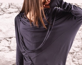 Loose Casual Top Baggy Top Maxi Tunic Plus Size Tunic Oversize Top Asymmetric Long Sleeves Tunic Black Woman Top Minimalist Top Urban Tunic