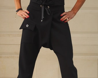 Black Baggy Trousers  Black Harem Pants Spring Minimalist Loose Casual Black Drop Crotch Extravagant Black Pants Urban Style Streetwear Pant