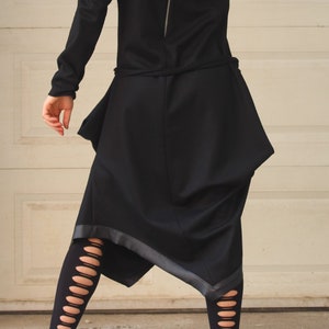 Extravagant Dress Black Long Sleeve Dress Asymmetric Black Dress Minimalist Dress Streetwear Spring Long Sleeve Dress Maxi Dress Urban Woman