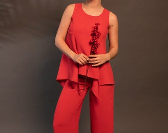 Summer Coral Clothing Set | Versatile Casual style | Lightweight Cotton Fabric Wear | Casual elegance clothing | Women’s Clothing by Muzeva