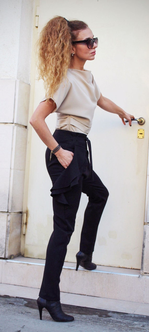 Wrap Over Baggy Pants Woman Loose Trousers Elegant Black -  Canada