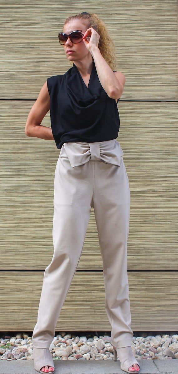 Woman Ribbon Trousers Ribbon Belt Pants Business Office Sexy