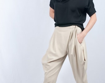 Elegant Loose Pants Formal Minimalist Trousers Extravagant Pants Beige Spring Summer Woman Pant Oversized Trousers Elegant Drop Crotch Pants