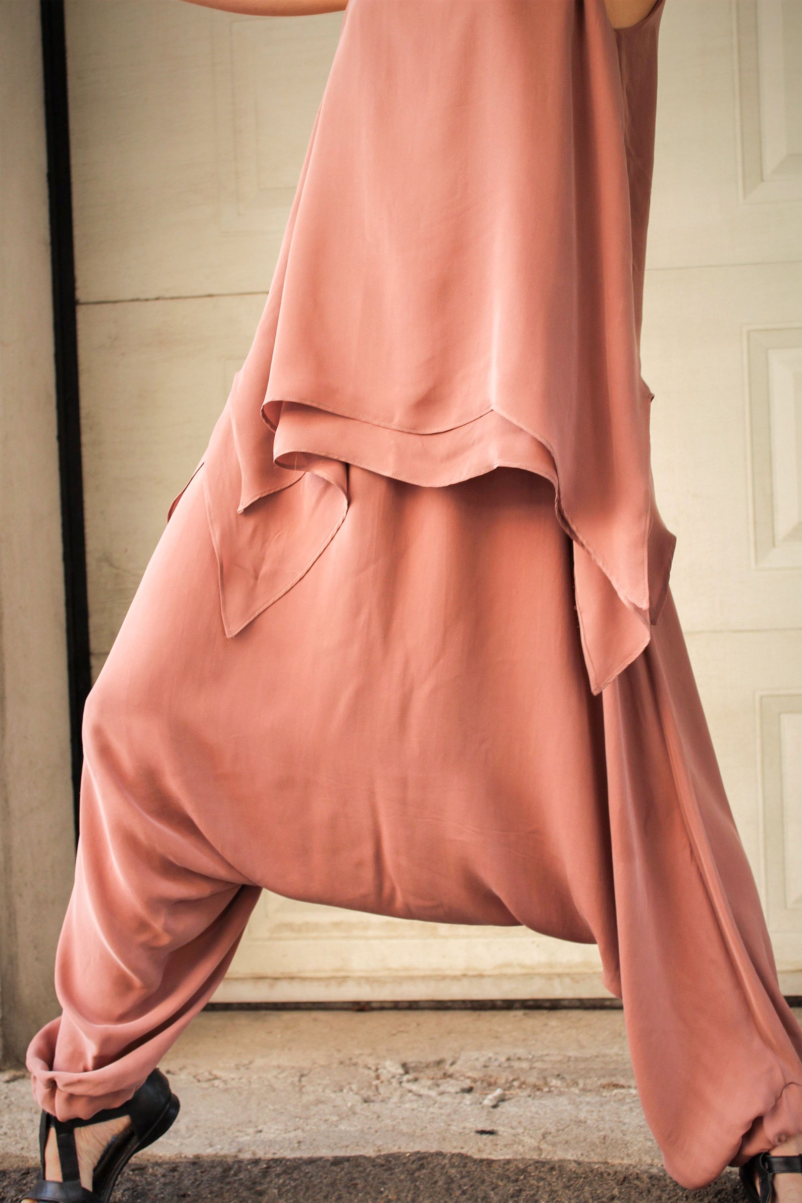 Pink Lace and Pleated Harem Pant Style Jumpsuit main image 0