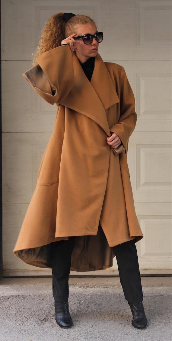 Long Brown Coat Woman Spring Coat Baggy Coat Loose Coat Long Wide