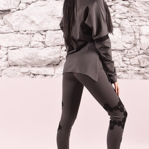 Extravagant Woman Top & Leggings Set Woman Tunic Leggings Long Sleeves Tunic Cotton Plus Size Tunic Casual Loose Tunic Gray Minimalist Urban image 5