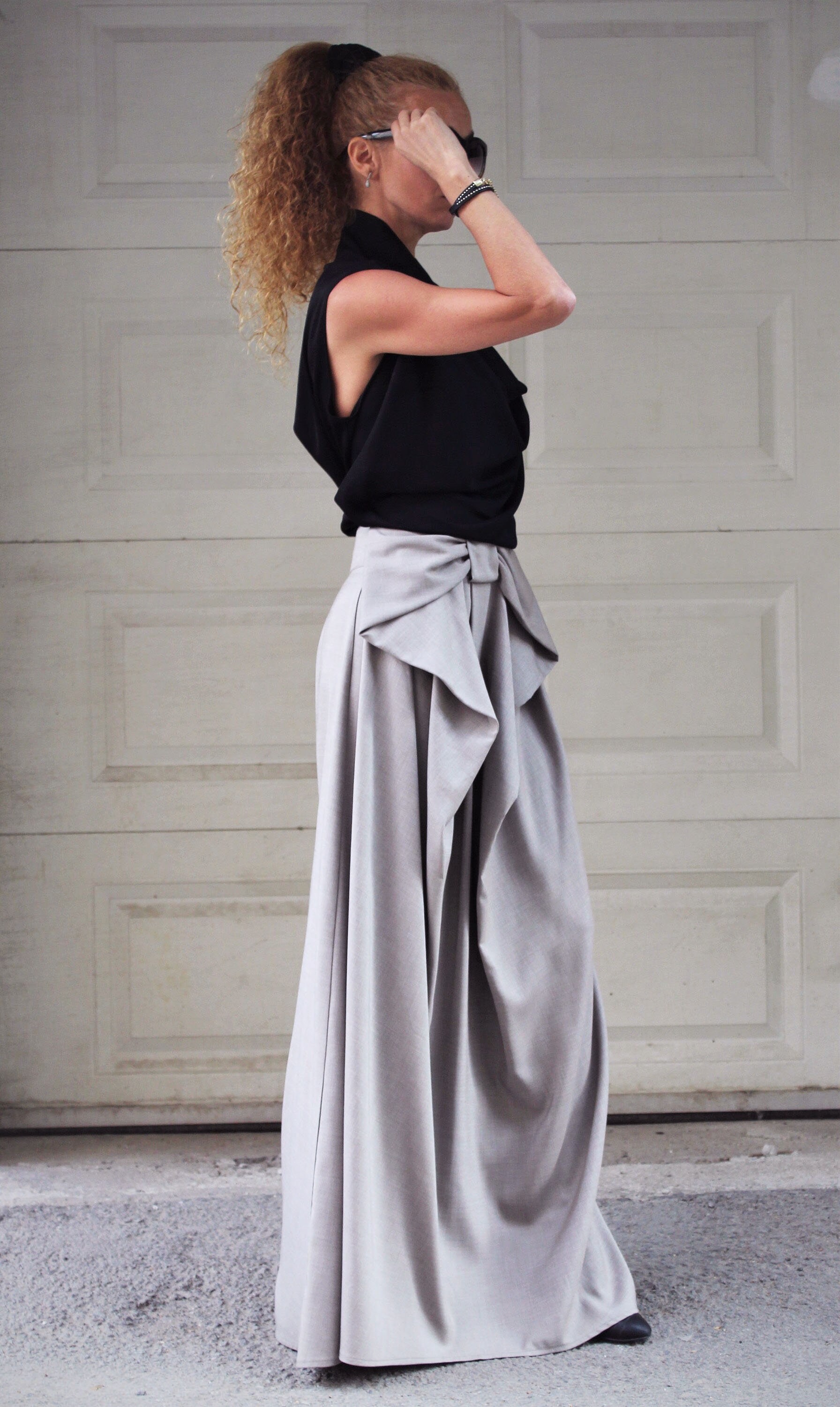 Grey Ribbon Skirt Extravagant Long Skirt Loose Flowing Skirt Big Ribbon ...