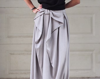 Grey Ribbon Skirt Extravagant Long Skirt Loose Flowing skirt Big Ribbon Skirt Maxi Skirt Elegant Minimalist Skirt Urban Woman Floor Skirt