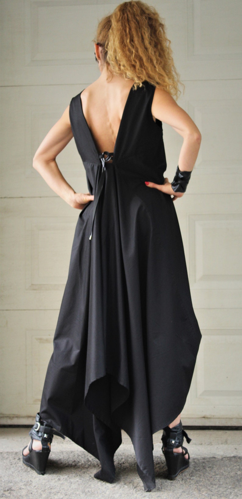 Asymmetric Black Loose Dress Woman Long Sleeveless Dress Minimalist Urban Streetwear Bare Back Dress Summer Spring Maxi sexy maternity Dress image 4