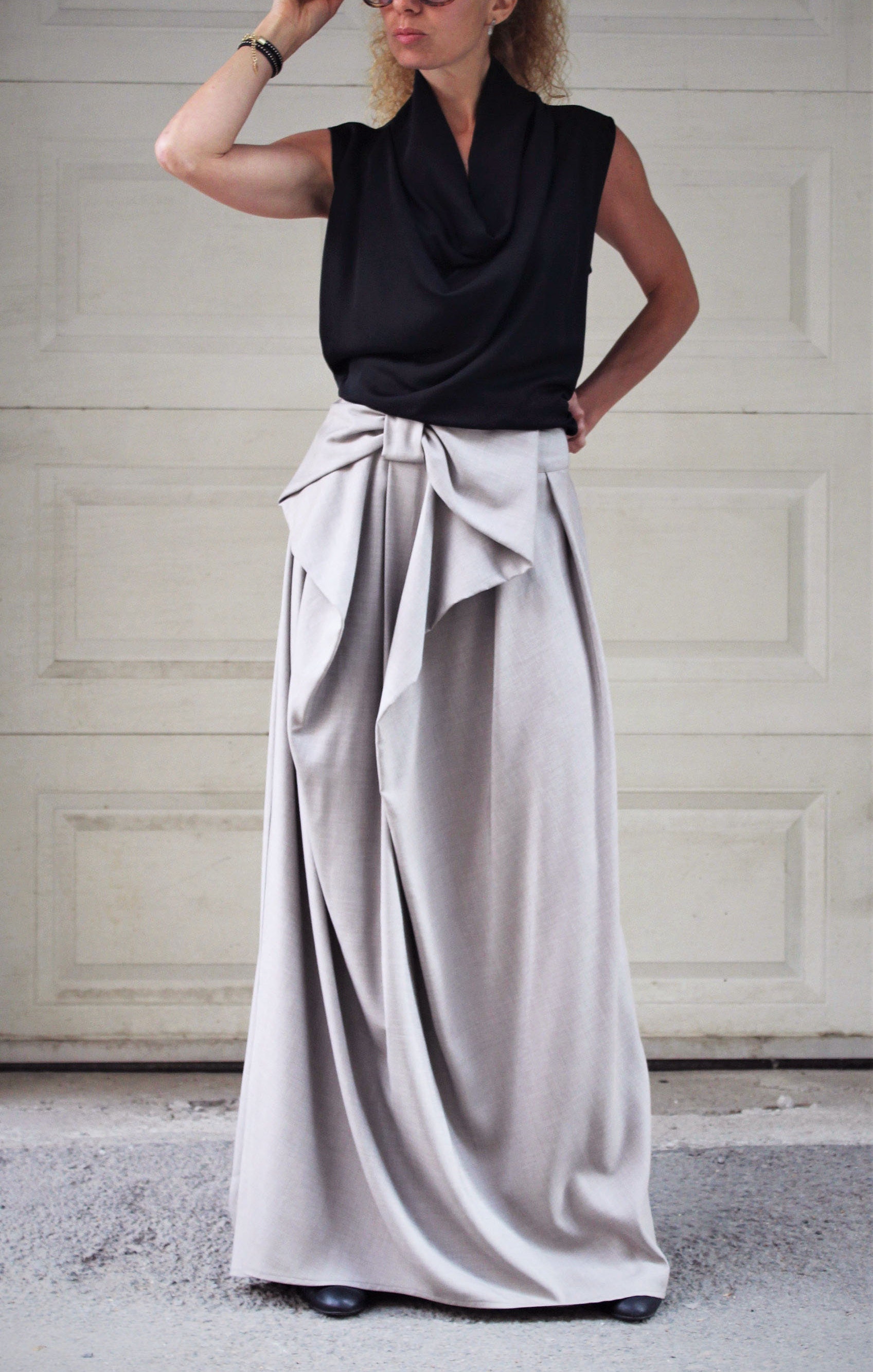 Grey Ribbon Skirt Extravagant Long Skirt Loose Flowing Skirt Big Ribbon