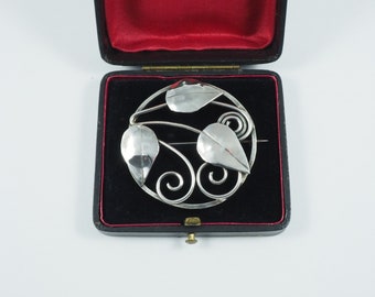 Gladys & Charles Mumford Silver Leaf Brooch - Arts and Crafts Design from the 1960s