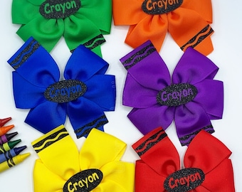 Crayon Back to School Bows, Pinwheel Hairbows