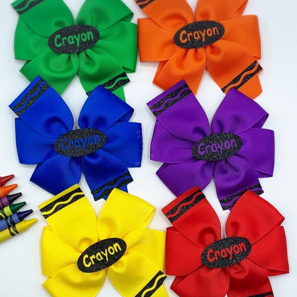 Crayon Back to School Bows, Pinwheel Hairbows