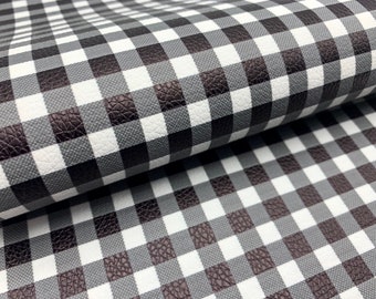 Faux Leather Fabric Orange and Black Mini Grid Faux Leather Sheet Plaid Printed Faux Leather