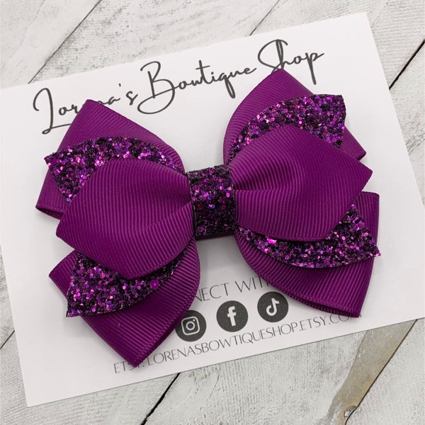 Ultra Violet Glitter Hair Bow, Layered Hairbow, Hair Accessories