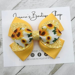 Sunflower Glitter Hair Bow, Flower Hair Accessories