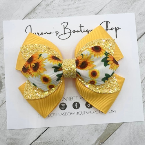 Sunflower Glitter Hair Bow Flower Hair Accessories Etsy