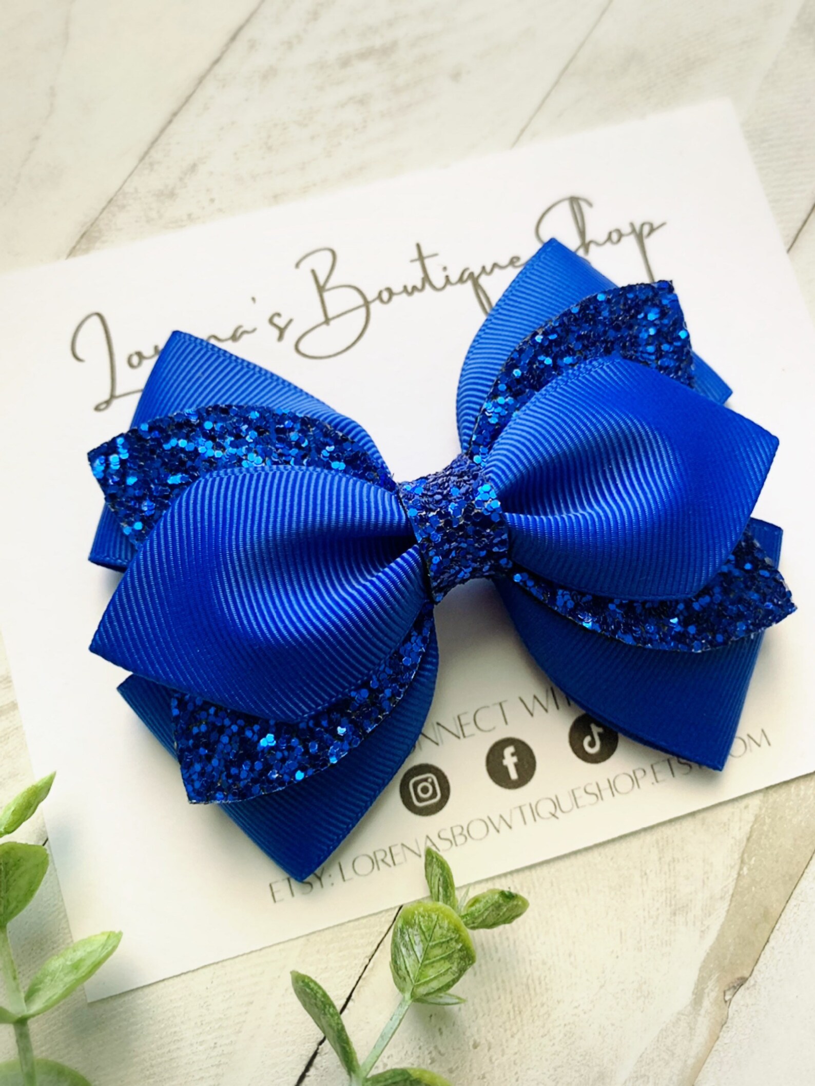 Electric Blue Glitter Hair Bow Layered Hairbow Hair Etsy