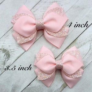 Light Pink Glitter Hair Bow, Layered Hairbow, Hair Accessories image 3