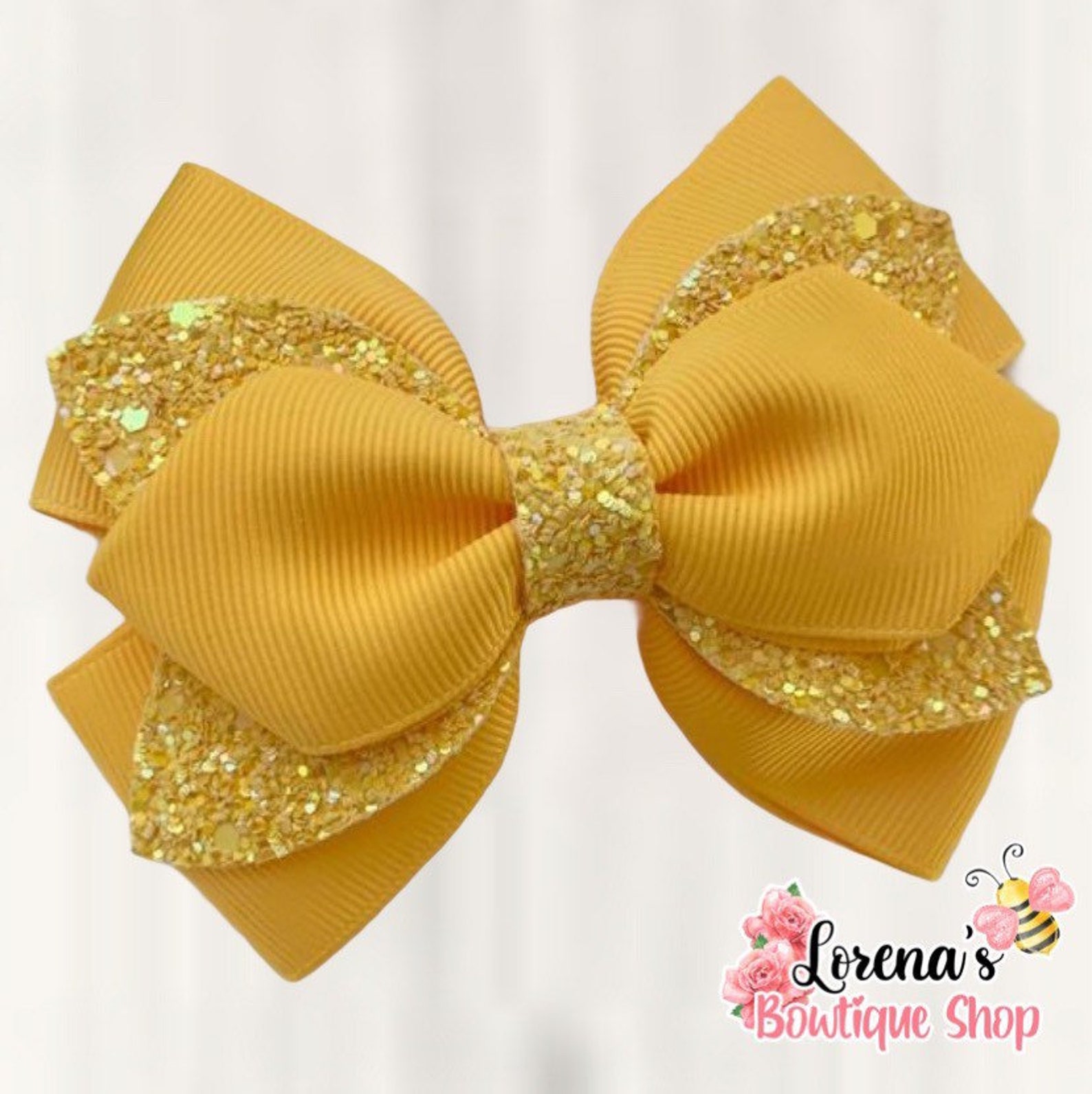 Yellow Gold Glitter Hair Bow Solid Color Hair Accessories Etsy